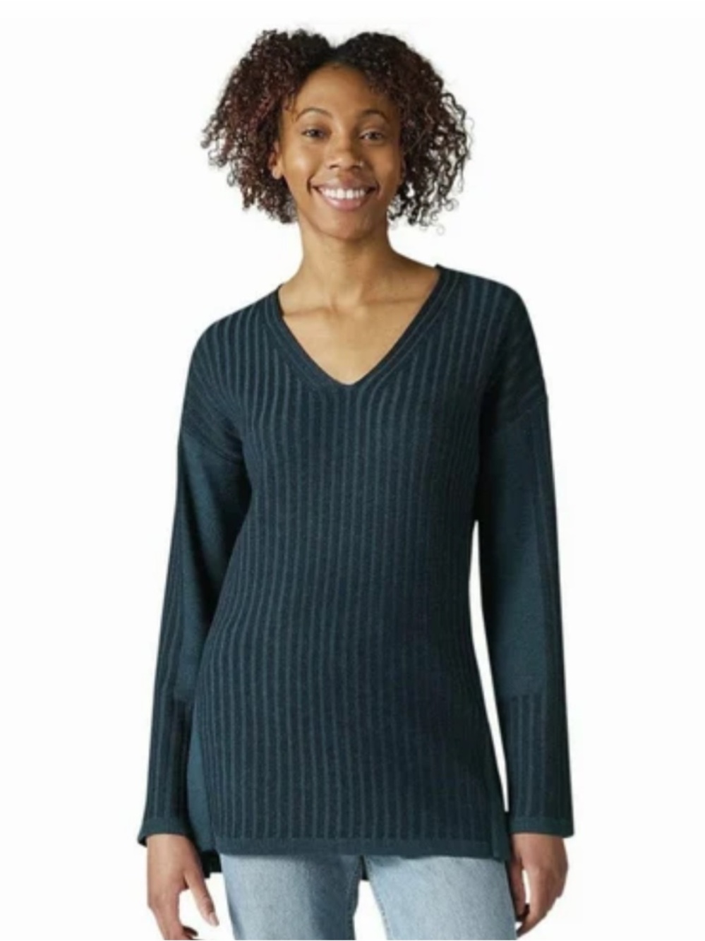 Smartwool Shadow Pine V-Neck Rib Sweater in Twilight Blue Heather Size Medium